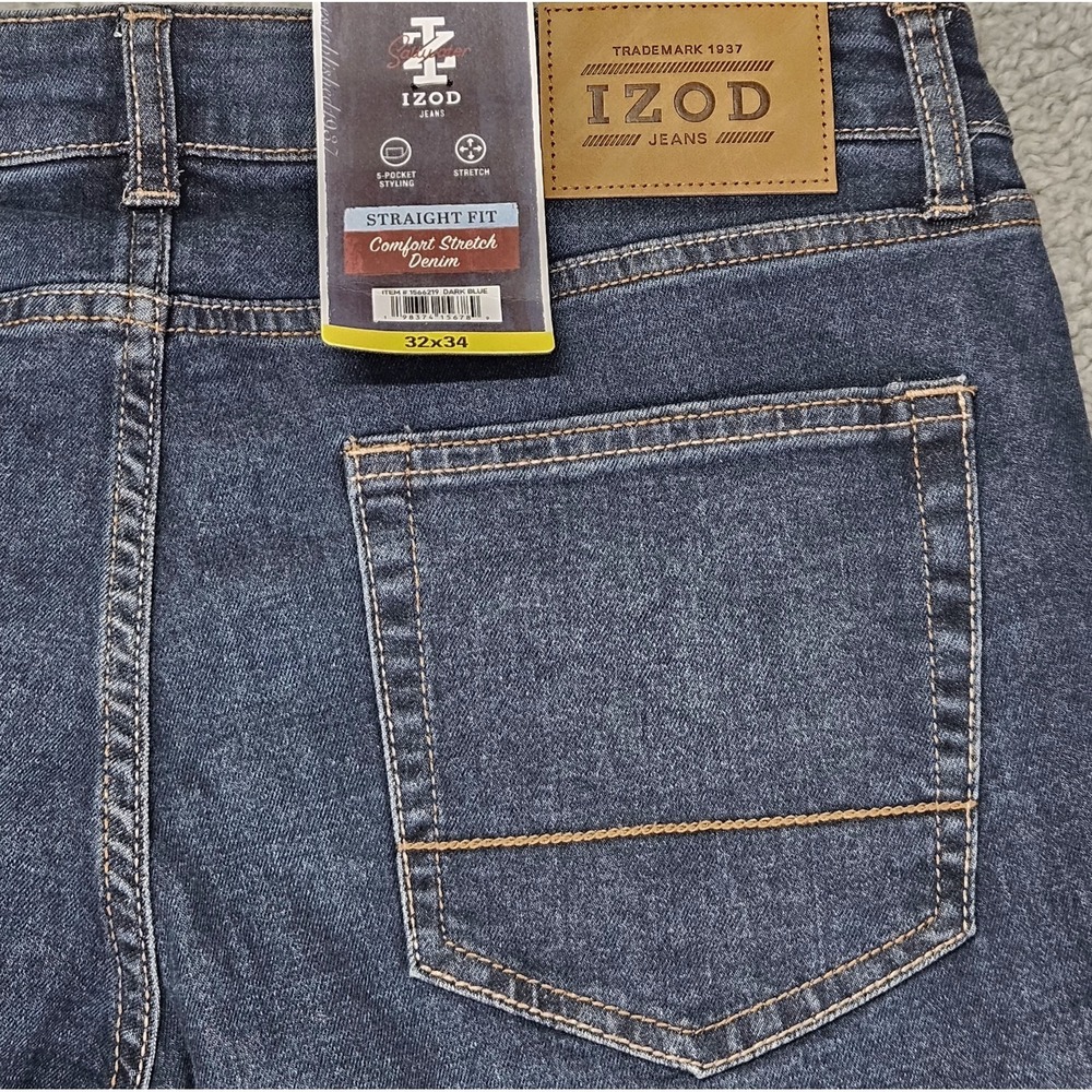 IZOD Saltwater Jeans Men's 32x34 Straight Fit Comfort Stretch Dark Wash Denim - Picture 8 of 13